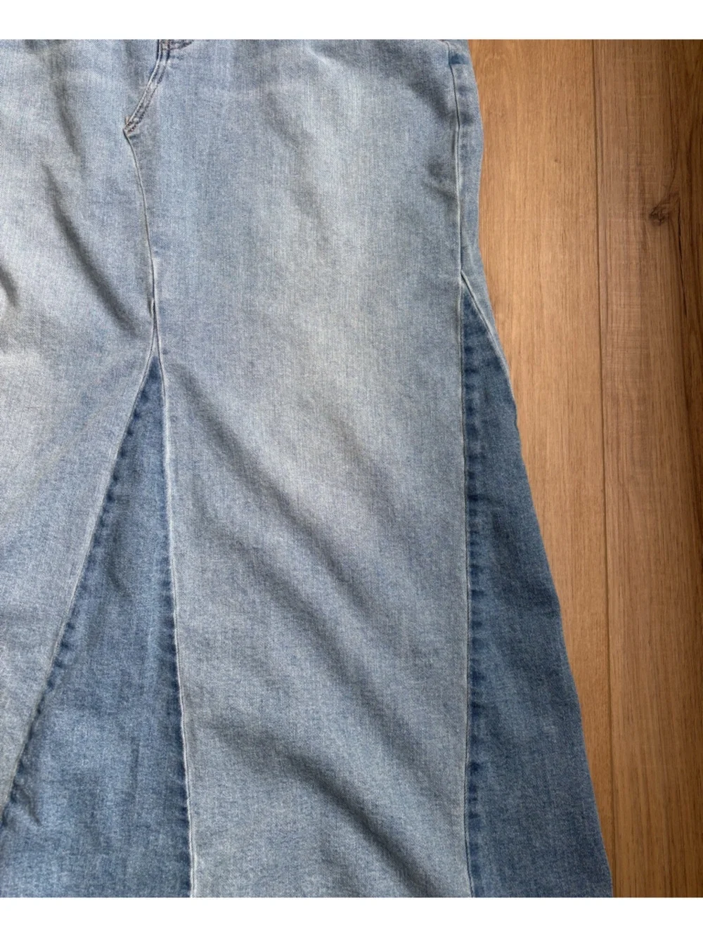Express Light Blue Patchwork Denim Long Skirt Size 12 Coastal Cowgirl